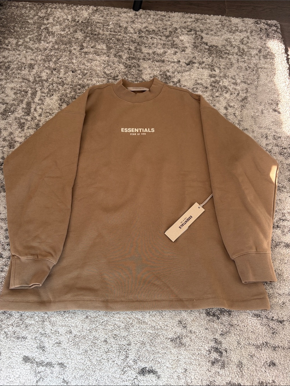 ESSENTIALS Men’s Crewneck Sweatshirt in Taupe Brown with White Logo
